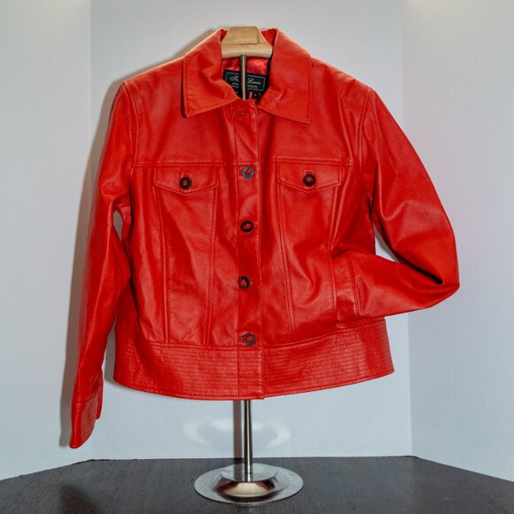 Vintage Terry Lewis Genuine Leather Jacket Red Button Front Women’s M - Picture 3 of 5